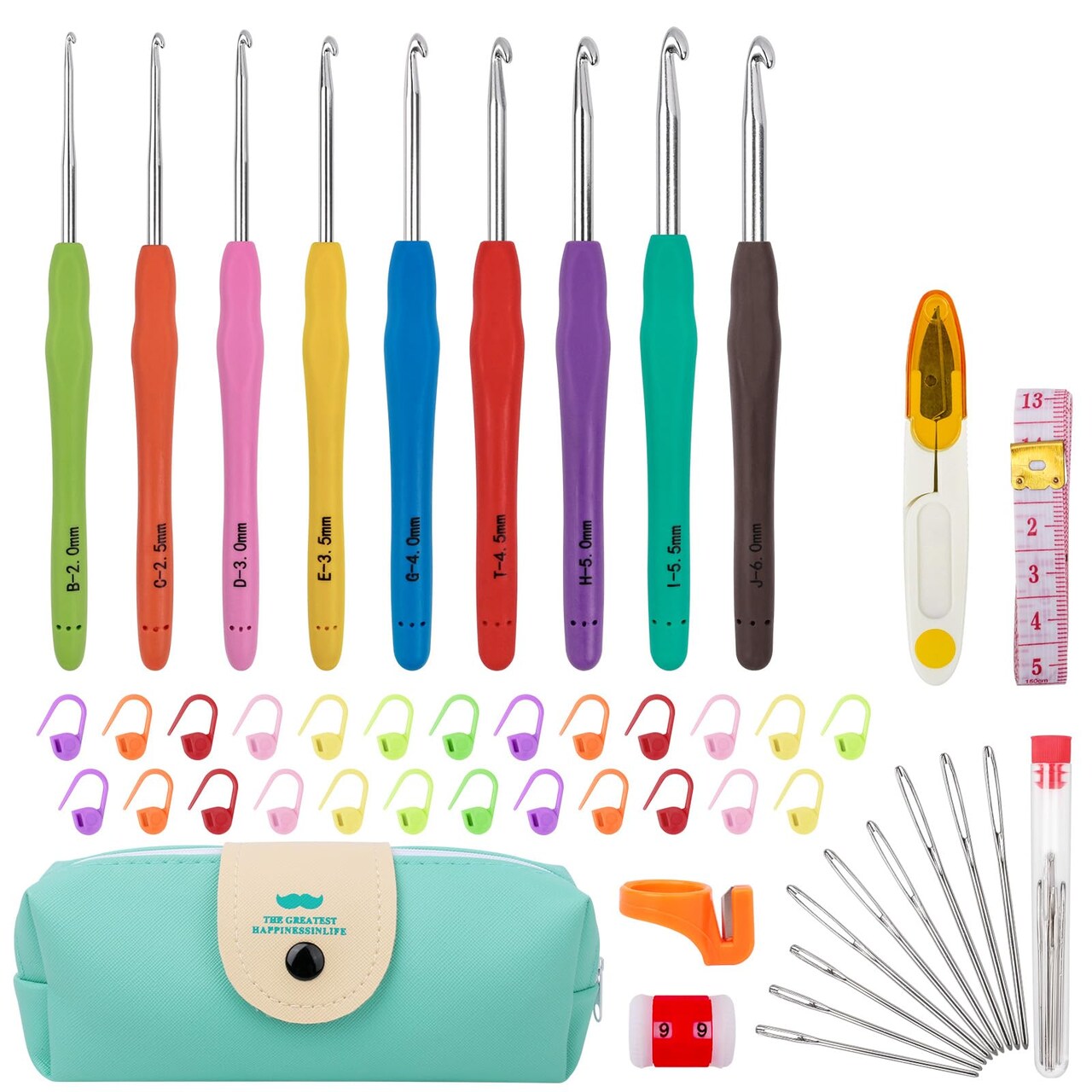 Crochet Hooks 9 Sizes Crochet Hook Set, 49 Pack Yarn Crochet Kit for Beginners, Knitting Needles with Ergonomic Handles for Arthritic Hands, Crochet Needle Kit with Blue Case for Crocheters